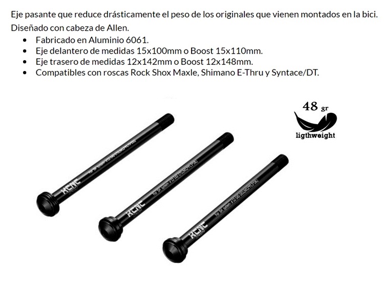 CIERRE RUEDA KCNC TRASERA 12x142mm ALLEN ROCKSHOX MET 1.75  LARGO 174